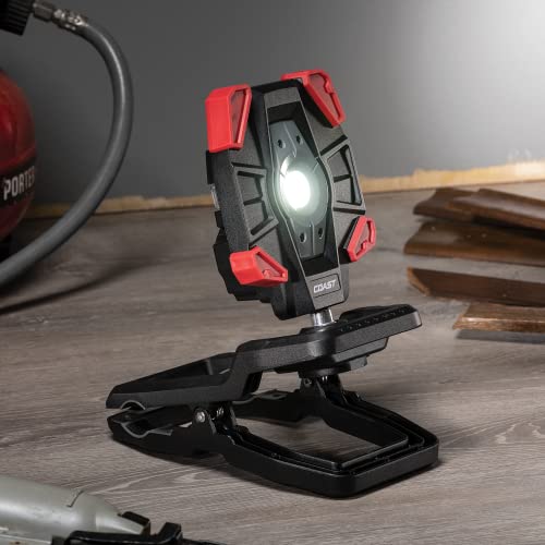 Coast CL40R 3900 Lumen Rechargeable Dual Power Rotating LED Aluminum Clamp Light with Wide Angle Flood Beam, Black/Red