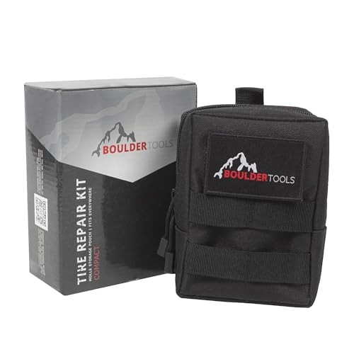 Boulder Tools Compact Tire Repair Kit with Molle Storage Pouch. Heavy Duty Universal Tire Plug Kit, Ideal for Motorcycle, ATV, Overlanding Gear, and Car Essentials - Reliable Roadside Tool Kit