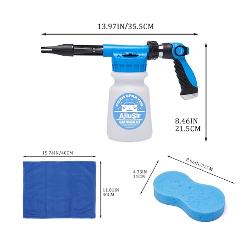 Car Wash Foam Gun Sprayer,Foam Connon for Garden Hose,Cleaning Kit | Car Washing Kit with Washing Sponge & Absorbent Towel, Hose Nozzle for Garden Cleaning, Pet Showering - color: Blue