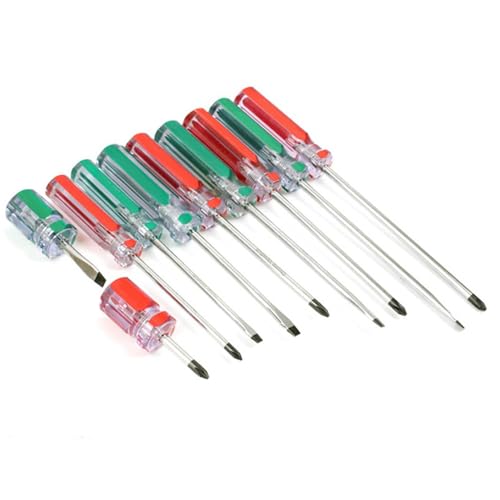 4-Piece Magnetic Screwdrivers Set, 2 Phillips and 2 Flat, Long & Stubby Blade Design, Precision 5mm 6mm Driver Tool - color: Green & Red