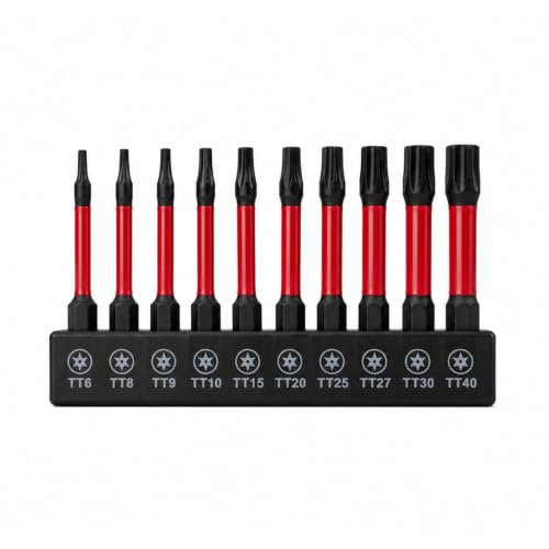 10PCS Security Torx Bit Set TT6-TT40, 2-Inch for Impact Drivers | TT6-TT40 Tamper-Resistant Star Bits, 2 in Long, Magnetic Tips, 1/4 in Hex Shank, Impact-Ready Alloy Steel, Clear Case - size: 2 in