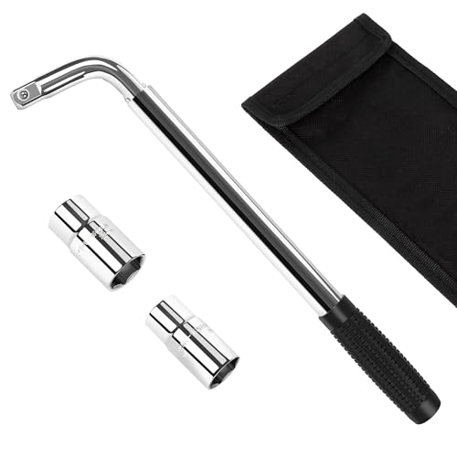 TONDA Telescoping Lug Wrench, Tire Iron Lug Nut Removal Tool 1/2 Drive with 17/19 and 21/23mm Sockets Storage Canvas Pouch for Car, Van, Truck - style: L-shaped