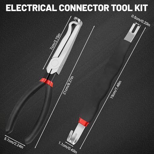 2Pcs Electrical Disconnect Pliers Set, Automotive Electrical Connector Separator with with Straight & Dual-Head Designs, Electrica Disconnect Pliers for Cars, Push Tab and Fuel Line Clip Removal Tool