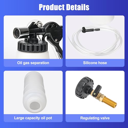 1L Capacity Pneumatic Brake Fluid Bleeder Extractor Tool Vacuum Brake Bleeder Kit Change Set with Adapters, Plugs and Hose | Apply to Car, Truck, Motorcycle, 90-120PSI