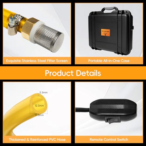 12V Fuel Transfer Pump Moves 120 Gallons of Gas or Diesel Per Hour. With Car Cigarette Lighter Plug, Battery Clip and Upgraded Carrying Case, for UTVs, Vehicles, Boats, Equipment.(80W) - color: 120Gal/hr