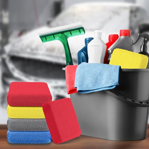 Riakrum 32 Pcs Microfiber Applicator Pads Soft Microfiber Foam Buffing Car Detailing Pads for Wax Ceramic Coating Polish Reusable Car Wash Sponge Tire Shine Applicator(Yellow,Grey,Blue,red) - color: Yellow,grey,blue,red