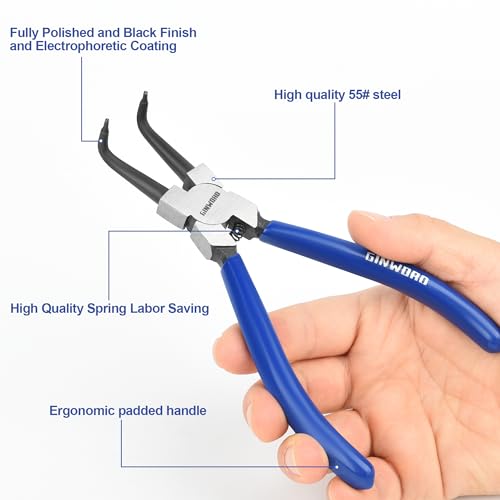 7-inch 4 Pcs Snap Ring Pliers Set, Circlip Pliers Kit, Straight/Bent Jaw, Internal/External Heavy Duty C Clip Pliers for Ring Remover Retaining,Blue - size: 7-inch Pliers Set Blue (4PCS)