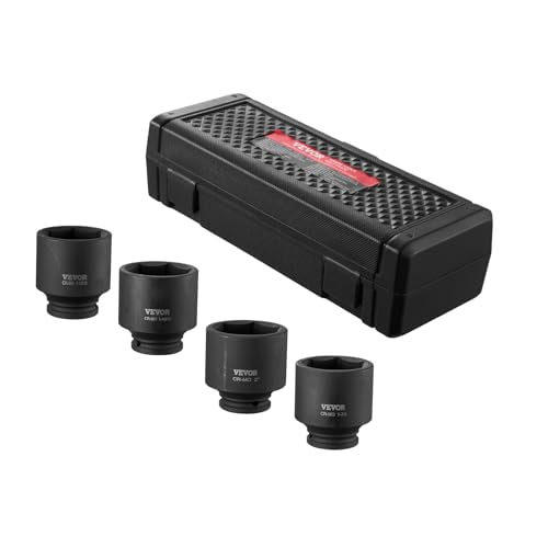 VEVOR Axle Nut Impact Socket Set - 1/2" Drive 6-Point 4-Piece SAE Spindle Nut Socket CR-MO Heat Treated Large Socket Set with Storage Case for Auto Repair, Removing or Installing Axle Nuts - style: 1/2" 4PCS CR-MO