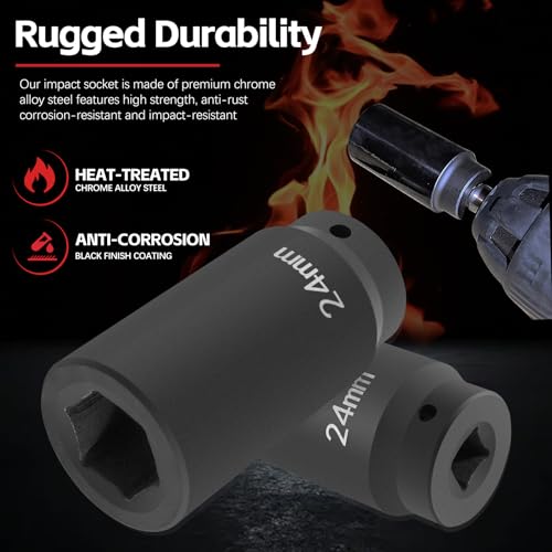 77070 24mm Crank Bolt Socket for GM LS Engine Harmonic Balancer Socket Tool 24 mm Impact Socket Deep Counter-Weighted Design, 3 Times Momentum Power of Standard Impact Sockets - size: 24mm