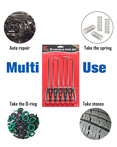 ROTATION Extra Long Precision Hook and Pick Set, 6-Piece Set, Chrome Vanadium Steel Shaft, for Remove Hoses and Gaskets, Auto and Electronics Maintenance Tools - color: 6pc set