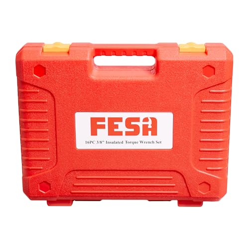 FESA 16-Piece Insulated Torque Wrench Set (3/8" Drive, 10-50 Nm Range) | with 8 Metric Sockets, 4 Hex Bit Sockets, 2 Extension Bars, T-Handle & Protective Case - style: 3/8" Drive, 10-50 Nm Wrench & Socket Set