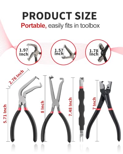 4 PCS Automotive Electrical Connector Removal Disconnect Pliers and Hose Clamp Pliers Tool Set, Plug Connector Separator, Perfect for Car Repairs and Maintenance, DIY and Mechanical