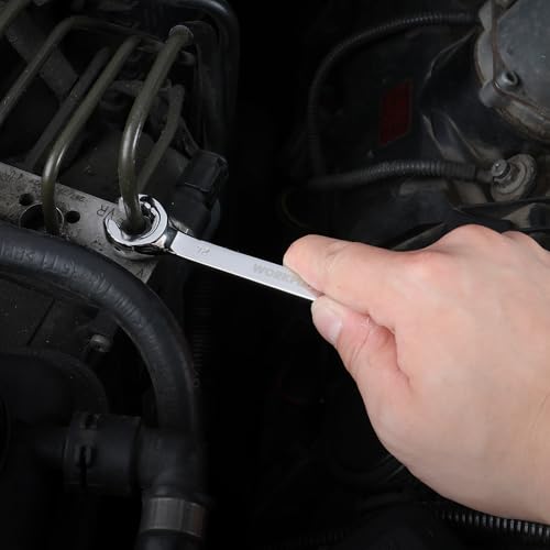 WORKPRO 4-Piece Flare Nut Wrench Set, Metric Brake Line Wrenches 10, 12, 13, 14, 15, 17, 19, 22mm, Cr-V Steel, 15° Offset Head Tubing Wrench, Organizer Pouch Included - size: Metric