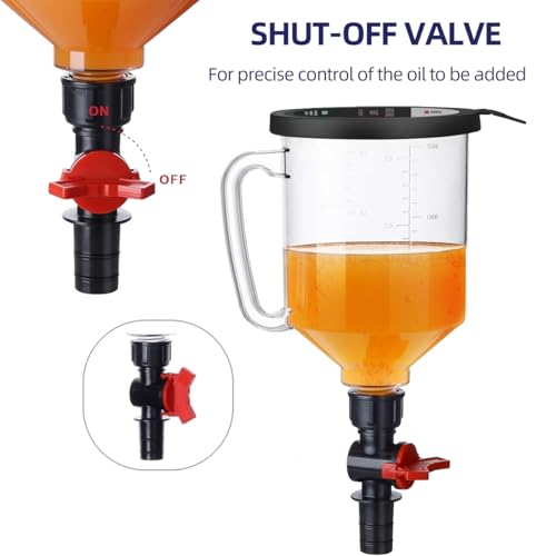18-Piece No Spill Engine Oil Funnel Kit, 1.59QT/1.5L Automotive Oil Funnel Set w/ 12 Adapters, 2 Magnetic Storage Tray, Elbow Fitting & Arrow Screen, Universal Vehicles Use