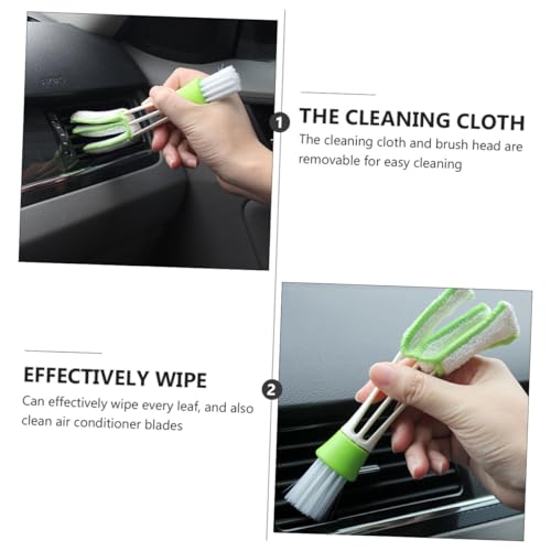 3pcs Double-Ended Car Air Vent Brush Set Mini Duster for Automotive Interior Cleaning Green Louver and Air Conditioner Cleaner Tool for Dashboard and Outlet Detailing