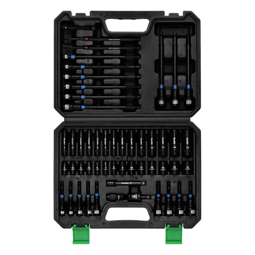 TecoTek 52PCS 1/4" Drive Impact Socket Set & Magnetic Nut Driver Set, Deep & Shallow Socket Metric(4-15mm), Metric Nut Driver Set(6-14mm) for 1/4" Quick-Change Hex Shank