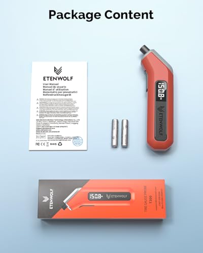 ETENWOLF Digital Tire Pressure Gauge 2 Pack, Industrial Tire Gauge 3-200 PSI, Calibrated to ANSI B40.7 Grade 2A(Plus-Minus 0.5%), Air Pressure Gauge with Replaceable AAA Batteries (Vivid Orange) | with Replaceable AAA Batteries, Industrial Tire Gauge Cali