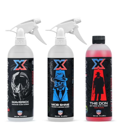 Chem-X Clean & Clear Trial Trio Bundle - Maverick: Precision Glass Cleaner, Mob Shine: Polished Aluminum Cleaner, The Don: Mitt Wash with a Punch (16oz)