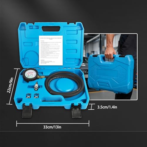 Exhaust Back Pressure Tester Kit M12 M18 6ft Hose Clamps Case | Exhaust back pressure gauge kit, M12 M18 adapters, 6ft hose clamps storage case for car truck motorcycle diagnosis