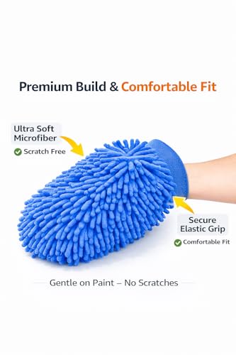 Microfiber Car Wash Mitt – Chenille Ultra Soft Scratch-Free Cleaning Glove for Car, Truck & Auto Detailing – Lint Free, Reusable (1 Pack)