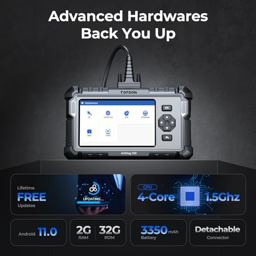 TOPDON AD500 OBD2 Scanner Car Code Reader Scan Tool, Engine ABS SRS Transmission Diagnostics Tool, Oil/Throttle/SAS/TPMS/BMS/EPB Reset Car Scanner, Free Upgrade for DIY