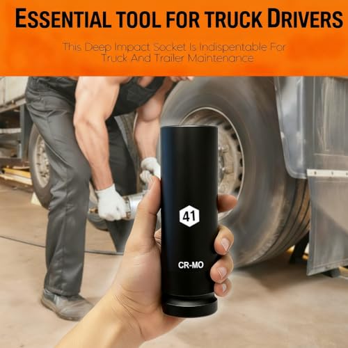 1 Inch Driver 41mm Extra Deep Impact Socket, 7.9 inch Length Deep Axle Nut Socket,6 Point Cr-Mo Deep Truck Wheel Nut Socket,Radius Corner Design, Chamfered Opening - size: 41