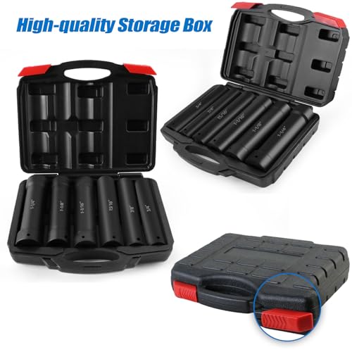 1/2 Inch Drive Extended Length Impact Socket Set - Ryansunoro 1/2 Impact Socket Set with 6 Sizes 3/4", 7/8", 15/16", 1-1/16”, 1-1/8", 1-1/4" Extra Deep Socket Set Kit, Mechanical Equipment Maintenance