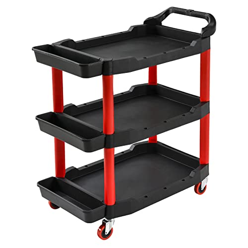 Auto Detailing Cart with Locking Wheels, 440 Lb Heavy Duty 3-Tier Rolling Tool Organizer for Mechanics, with Side Trays, Handle - Garage, Car Wash, Workshop & Warehouse Storage