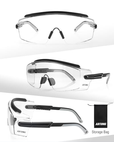 Safety Glasses Over Eyeglasses — ANSI Z87.1 Certified Safety Goggles with UV380 Anti-Fog and Scratch Clear Wraparound Lenses & Adjustable Temples — Ideal for Chemistry Lab Work & Industrial Use - color: Black