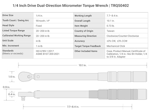 TEKTON 1/4 Inch Drive Micrometer Torque Wrench | TRQ50402 - size: 1/4 in.