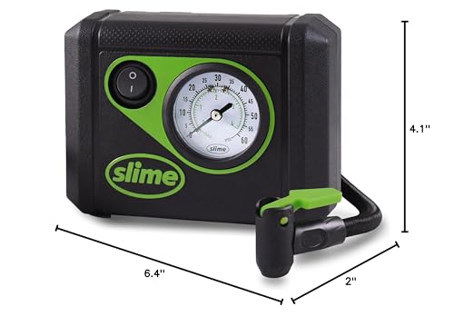 Slime 40059 Tire Inflator, Junior, Compact, Powerful, Portable Car Air Compressor, Lightweight, Analog, Flat Tire Repair, 12V, 12 min Inflation - style: Junior