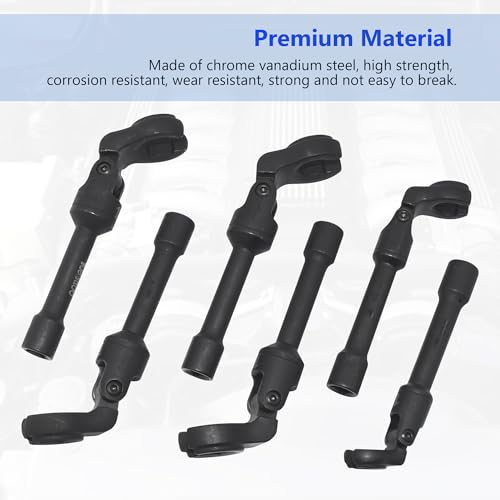 6PCS Long Flex Head Crows Foot Line Wrench Set with 3/8" Drive, Diesel Injector Fuel Line Sockets Wrench Set, Metric Crowfoot Wrenches for 12/14/16/17/18/19mm Nuts with 180° Flexible Head - size: 6pcs