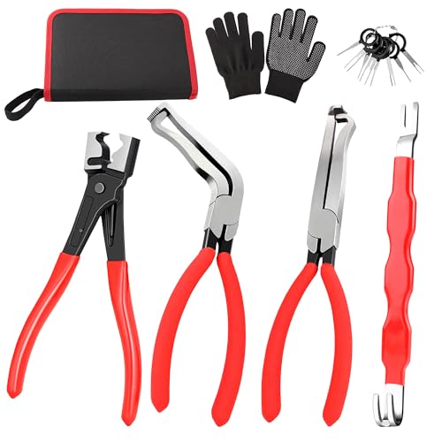 SnowyFox 5PCS Electrical Disconnect Pliers Set Automotive Removal Tool Kit | Automotive Electrical Terminal Connector Separator Removal Tool with Gloves & Storage Bag for Car Suv RV Repair