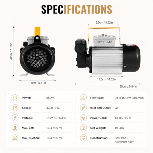 110V AC 16GPM 60L/min Oil Transfer Pump, Electric Self-priming Oil Pump, Fluid Extractor Pump for Diesel, Electric Fluid Pump, Kerosene, Biodiesel
