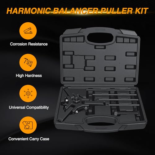 GOOACC Harmonic Balancer Puller Kit, Adjustable 3-Jaw Puller Set for Removing Harmonic Dampers & Balancers Puller/Installer Set Pulley Tool Compatible with Chevy GM Chrysler Cadillac Ford More, Black