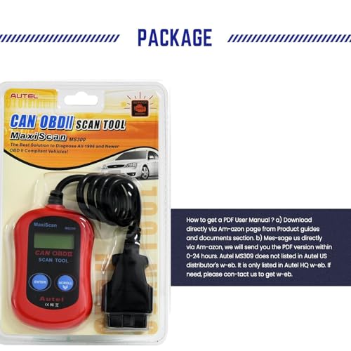 Autel MS300 OBD2 Scanner Code Reader, Turn Off Check Engine Light, Read & Erase Fault Codes, Check Emission Monitor Status CAN Diagnostic Scan Tool