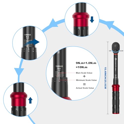 SUERCUP 3-25Nm 1/4" Torque Wrench 50 PCS Set | 72 Tooth Drive Click Torque Wrench, S2 Bit Sockets, 1/4" Extension Bar & 3/8" Adapter, Bicycle/Moto Maintenance & DIY - size: 1/4" 3-25N.m 50PCS