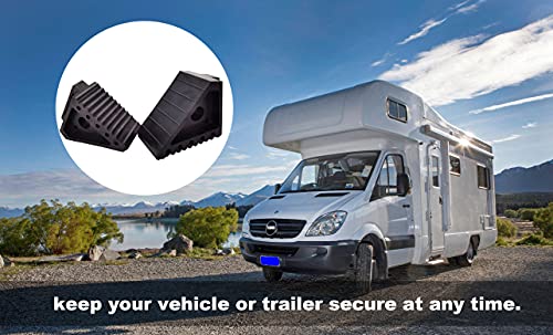 HOXWELL Solid Heavy Duty Rubber Wheel Chocks 2 Packs, Premium Chock for Car, Travel Trailers, RV, Truck, and ATV(2 pcs, Black) 8" x 4" x 6" - color: Black 2 pack
