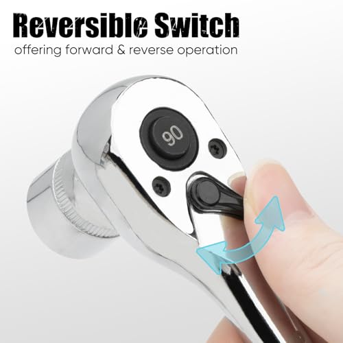 SHALL 1/4-Inch Drive Ratchet, 90-Tooth Quick-Release Ratchet Wrench, Reversible, Full Polished, Chrome Alloy - size: 1/4"