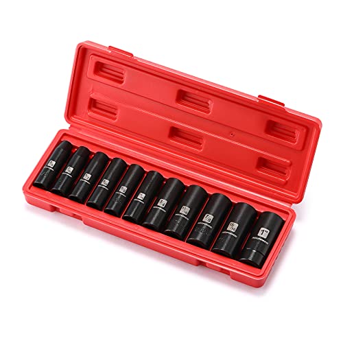MIXPOWER 11 Pieces 1/2-Inch Drive Deep Impact Socket Set, 3/8-Inch to 1-Inch, CR-V, SAE, 6 Point, Deep, 11 Pieces 1/2" Dr. Socket - size: 9.5 mm - 25.4 mm (Deep, 11PCS)