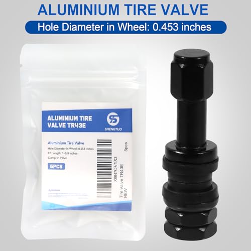 TR43E/VS43 Black Tubeless Metal Clamp-in Valve Stems, 0.453" /11.3mm+0.4mm Valve Hole Dia, Length 1.69", Aluminum Alloy, Pack of 5 - size: TR43E 5pcs