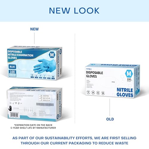 Medguy Medical Blue Nitrile Disposable Exam Gloves, 4 Mil 100 Pcs Powder-Free Latex-Free Food-Safe for Lab Cooking Cleaning - color: Medium (Blue)