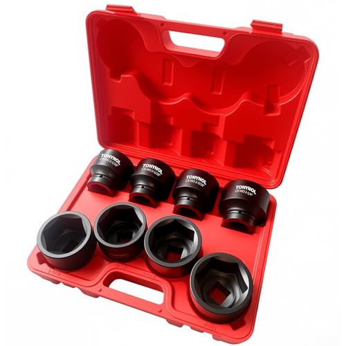 TONYNOL 1 Inch Drive Impact Jumbo Socket Set,6-Point,SAE(2-1/16" to 2-1/2"),8 Pcs,Cr-MO Steel,With a Storage Case - size: 1" Inch SAE (2-1/16" to 2-1/2")8pcs
