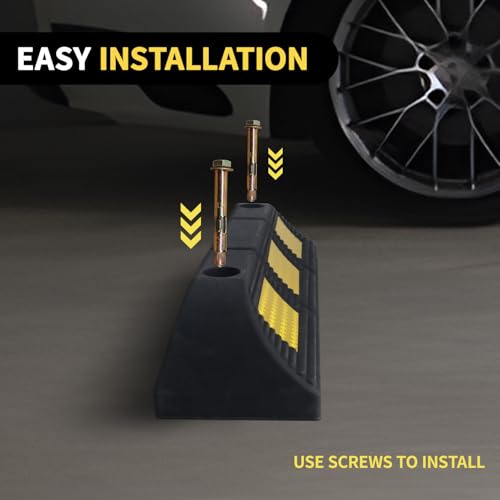 Vacallity 12 Pcs 3.5"H Heavy Duty Rubber Wheel Stops Parking Stopper for Garage Parking Aid Durable High-Visibility Tire Blocks Parking Aid Gadgets Tire Stops for Cars Trucks RV with Bolt Installation - size: 3.5"Height12Pcs