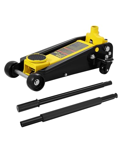 VEVOR 3 Ton Low Profile Floor Jack for All Terrain Vehicles, Heavy-Duty Steel Racing Jack with Quick Lift Pump, 5.12"-20" Lifting Range, 3.0 tons - color: yellow