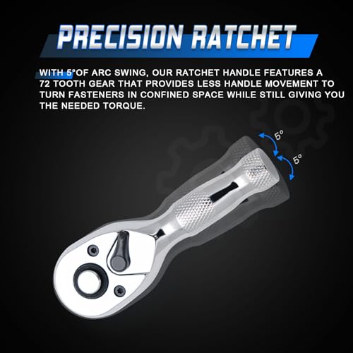 1/4" 3/8" 1/2" Stubby Drive Ratchet Set,Mini Ratchet Wrench Set,Small Socket Wrench,72-Tooth Quick Release,Reversible Durable Chrome Alloy Made, Fashionable Thread Design, Fully Polished - size: 1/4-inch+3/8-inch+1/2-inch Set, style: Stubby-Metal handle