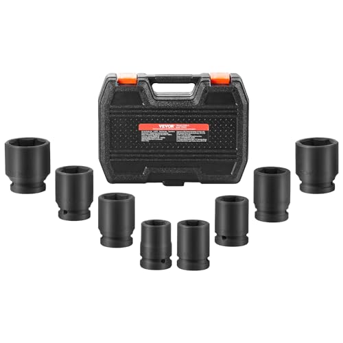 VEVOR Axle Nut Impact Socket Set - 3/4" Drive 6-Point 8-Piece Metric Spindle Nut Socket CR-MO Heat Treated Large Socket Set with Storage Case for Auto Repair, Removing or Installing Axle Nuts - style: 3/4" 8PCS Metric CR-MO