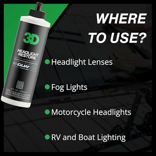 3D GLW Series Headlight Restore – 2-Step Kit Removes Oxidation, Scratches & Yellowing | UV Protection for Clear Headlights & Safer Driving | Made in USA - 8 oz