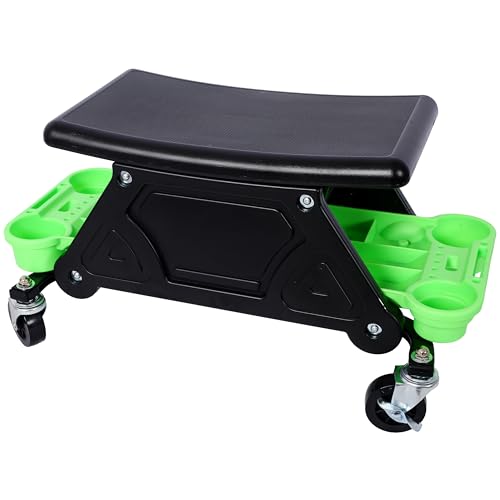 Mechanic Stool 300 LBS Capacity Garage Stool Gift for Men, Heavy Duty Rolling Mechanics Seat, with Three Slide Out Tool Trays and Drawer, Tools for Automotive Auto Repair