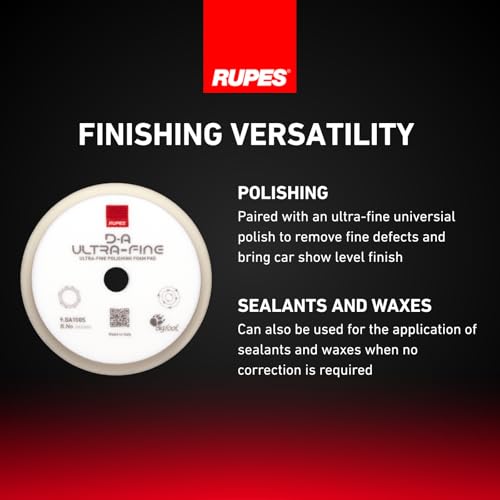 RUPES 9.DA150S Pack of 24 White D-A Ultra-Fine Polishing Foam Pads 150mm | Ideal for Paint Correction & Gloss Enhancement | Extremely Fine Defect Removal | Compatible with 5" Backing Plate - size: 2 inches, style: Pack of 24